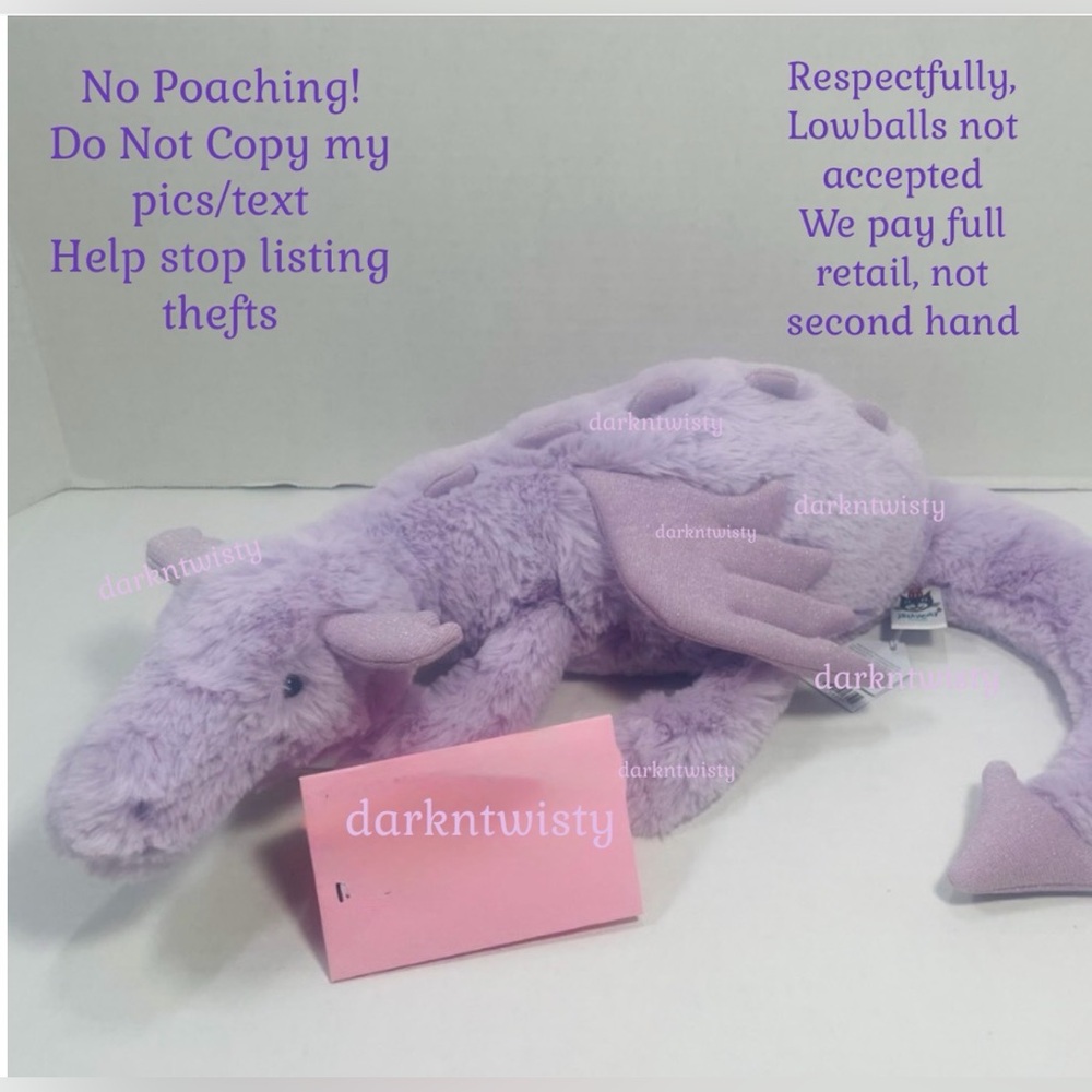 Receipt! 1 Owner RETIRED BNWT JellyCat Lavender Dragon Large 20”-27” NEVER 2NDs